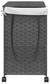 szürke rattan szennyeskosár kerekekkel 60x35x60,5 cm