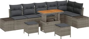 vidaXL Kerti Kanapé Szett párnával tárolóval 9 pcs Szürke Poli rattan
