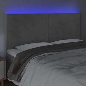 világosszürke bársony LED-es fejtámla 200x5x118/128 cm