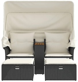 2 személyes fekete polyrattan kerti kanapé baldachinnal/székkel