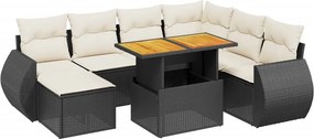 vidaXL 8 részes fekete polyrattan kerti ülőgarnitúra párnákkal