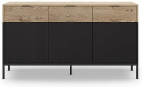 Fekete-natúr színű alacsony komód tölgyfa dekorral 150x80 cm Marion – Marckeric