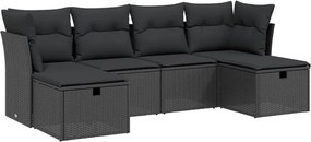 vidaXL 6 részes fekete polyrattan kerti ülőgarnitúra párnákkal