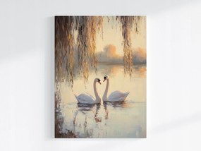 Poszter Tájkép Tó Madarak Hattyúk Pár Szerelem 60x80