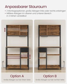 Konyhai polc konnektorokkal, állópolc, 40 × 80 × 180,4 cm, vintage barna–fekete színben
