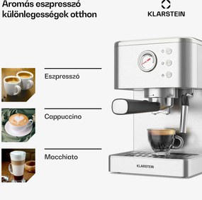 Klarstein SteelPresso kávégép portaszűrővel, Kompakt, 20 bar, Gőzölő, fűtőlap