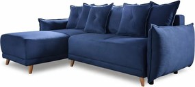 Sötétkék kordbársony kinyitható sarokkanapé (variálható) Lazy Lukka – Miuform