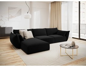 Fekete bársony sarokkanapé (bal oldali-heverő résszel) Vanda – Mazzini Sofas