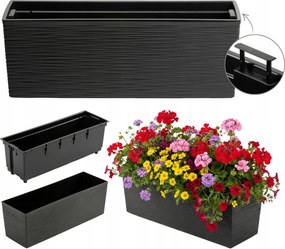 Hosszúkás Virágtartó Fekete 56x19 cm kerti virágtartó doboz betéttel