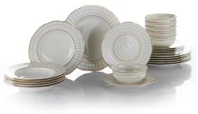 24 darabos elegáns fehér-arany porcelán étkészlet
