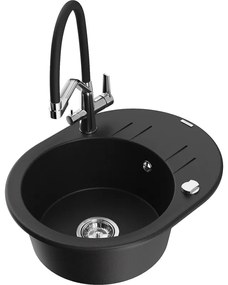Mexen Kevin egytálcás gránit mosogató Duo konyhai csapteleppel, fekete - 6517-77-671701-07