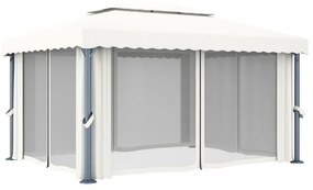 krémfehér pavilon függönnyel és LED fényfüzérrel 4 x 3 m