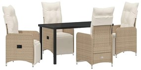 vidaXL Kert étkező szett párnával 5 pcs Bézs polirattan