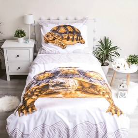 Fehér-barna egyszemélyes pamut gyerek ágyneműhuzat 140x200 cm Tortoise – Jerry Fabrics
