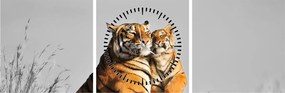 Kép - Tigris és a kölyke, fekete-fehér változat (órával) (90x30 cm)