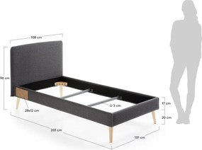 Lydia sötétszürke kárpitozott ágy, 90 x 190 cm - Kave Home