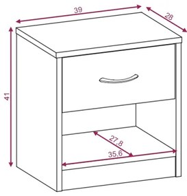 NED éjjeliszekrény sonoma tölgy/fehér