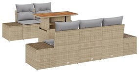 6 darabos Kerti Étkező Szett Párnákkal Bézs Poli Rattan Akác