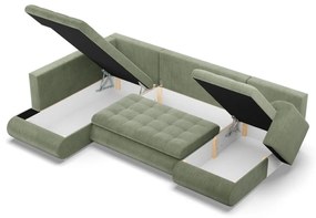 Tokio U sarokkanapé, 3 ágyneműtartóval, kordbársony, baloldali, zöld