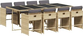 vidaXL 9 részes vegyes bézs polyrattan kerti étkezőgarnitúra párnákkal