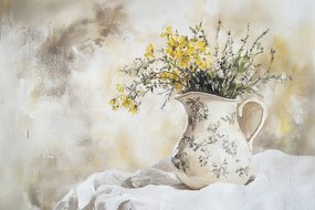 Vászonkép Canvas Mezei Virágok Csokor Kancsó Retro Shabby Chic 120x80