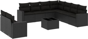 vidaXL 10 részes fekete polyrattan kerti ülőgarnitúra párnákkal
