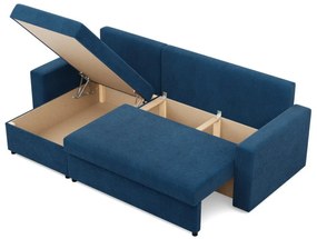 Zeus sarokkanapé, 2 ágyneműtartóval, egyenes kartámasz, kordbársony, univerzális oldal, bonell töltet, kék