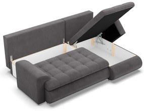 Tokio sarokkanapé, 2 ágyneműtartóval, kordbársony, jobboldali, szürke