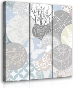 Vászonkép 90x100 Triptichon keret nélkül kör természet virágok pasztell könnyű álmos