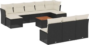 vidaXL 11 részes fekete polyrattan kerti ülőgarnitúra párnákkal