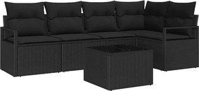 vidaXL Kanapé Szett párnával 6 pcs Fekete polirattan