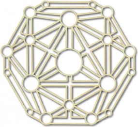 Geometriai kép a falon falemezből faragott