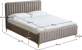 Ágy, szürkésbarna Taupe/gold arany króm, 140x200, KAISA