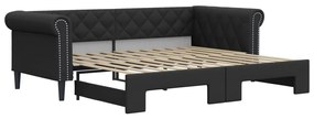 fekete kihúzható műbőr heverő 90 x 200 cm