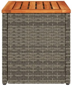 2 db szürke polyrattan és tömör fa kerti kisasztal 55x34x37 cm