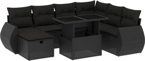vidaXL 8 részes fekete polyrattan kerti ülőgarnitúra párnákkal