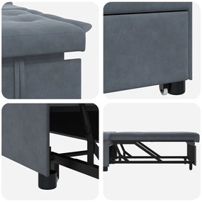 Sofa ágy 3 az 1-ben kihúzható dizájn sötétszürke bársony