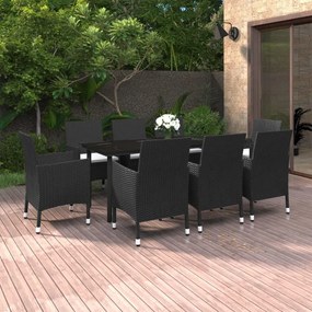 9 részes polyrattan és üveg kerti étkezőgarnitúra párnákkal