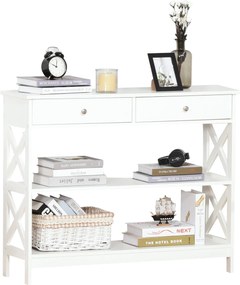 HOMCOM Előszobai Konzoltábla 2 Fiókkal és 2 Alsó Polccal - Modern Bútor, Emelt Alap, Felborulásgátló, 100x30,5x80 cm, Fehér | Aosom