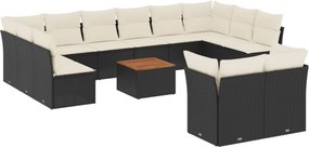 vidaXL 13 részes fekete polyrattan kerti ülőgarnitúra párnákkal