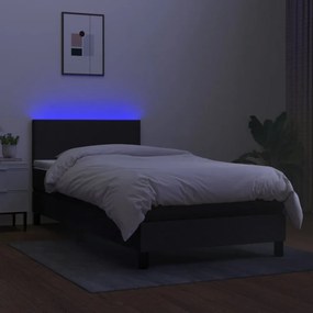 fekete szövet rugós és LED-es ágy matraccal 100x200 cm