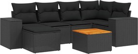 vidaXL 7 részes fekete polyrattan kerti ülőgarnitúra párnával