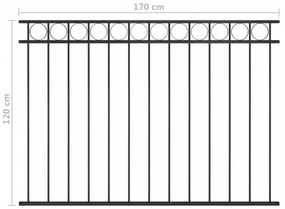 Fekete acél kerítéspanel 1,7 x 1,2 m