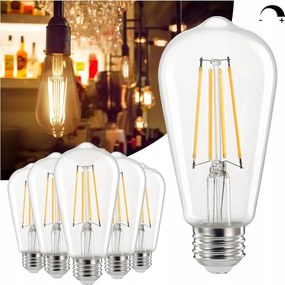 6xLED izzó E27 Dekoratív ST64 Filament 4W 470lm Meleg szín 2700K Class