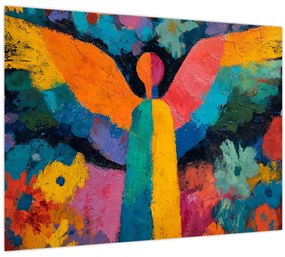 Üveg kép - Absztrakt angyal virágokkal (70x50 cm)