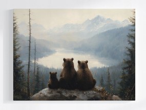 Vászonkép Canvas Medve Család Mackók Hegyek Tájkép Erdő 100x75
