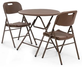 Burgos, asztal + 2 szék, acél csövek, HDPE rattan imitáció, összecsukható