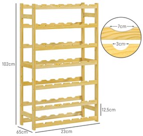 Bortartó, 42 palack számára, 7 szintes állvány, natúr fa 63 x 25 x 102 cm
