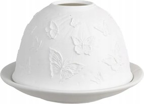 Basthijn fehér porcelán melegítő gyertyatartó pillangókkal 12x8 cm