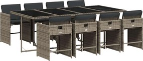 vidaXL 9 részes szürke polyrattan kerti étkezőgarnitúra párnával